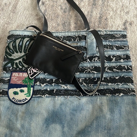 Marc Jacobs Wingman Striped Denim Tote Bag Sequined Tropical Patche - Picture 7 of 8